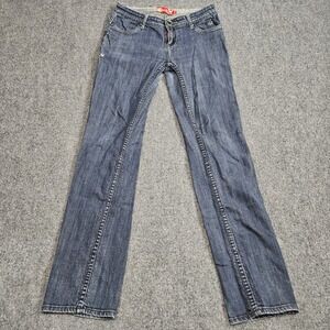 Apple Bottom Jeans Women 7/8 Blue Rhinestone Pocket Y2K‎ Straight Leg Denim